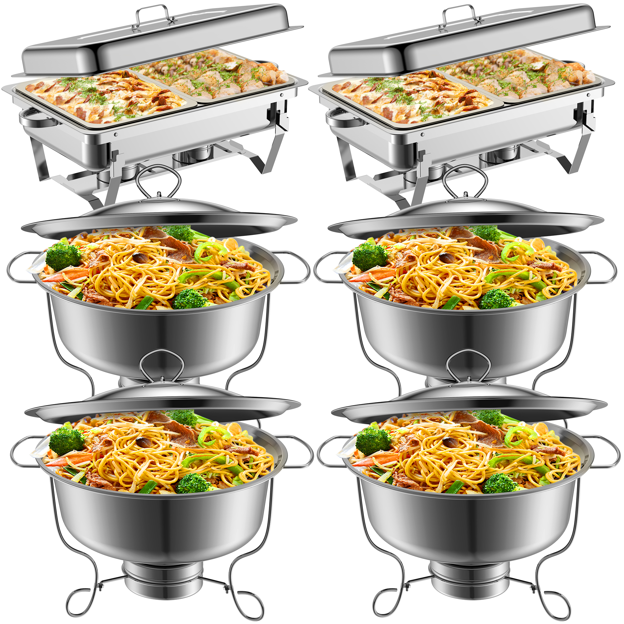 Famistar Food Warmers for Parties， 6 Pack Stainless Steel Chafing Dish Buffet Set