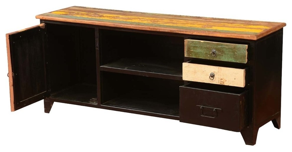 Stewart Rustic Reclaimed Wood Industrial TV Media Console Cabinet   Industrial   Entertainment Centers And Tv Stands   by Sierra Living Concepts Inc  Houzz