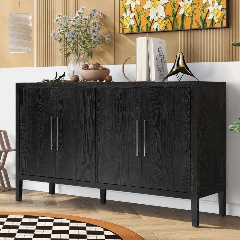 Accent Storage Cabinet with 4 Doors and 4 Shelves  4 Metal Handles  Buffet Sideboard Cabinet for Hallway Entryway Living Room