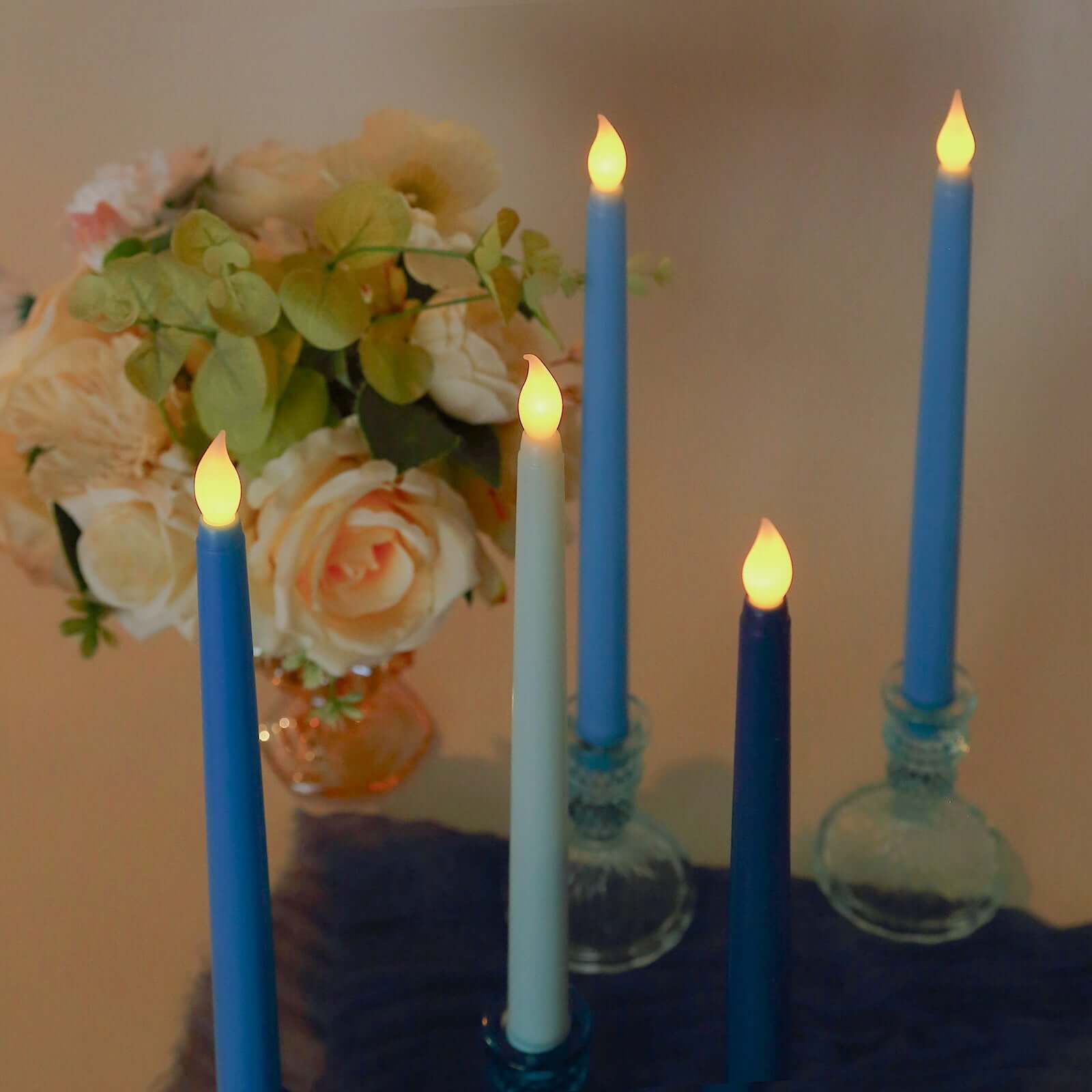 8 Pack Mixed Blue Flameless LED Taper Candles, Flickering Battery Operated Candles - 11