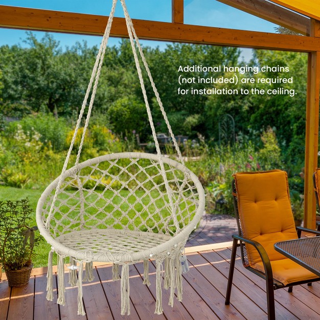 Tangkula Hammock Chair Macrame Swing Patio Hanging Hammock Chair W Led Lights Hanging Cotton Rope Hammock Swing Chair