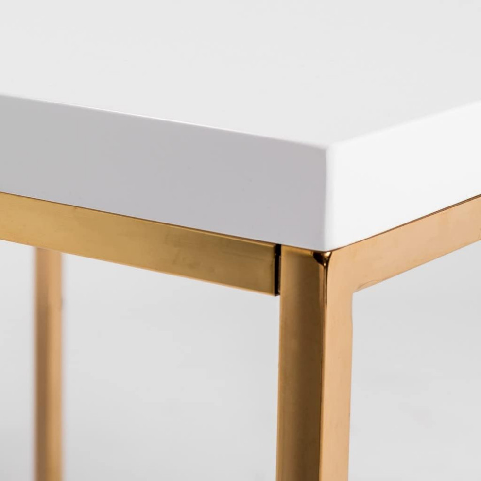 Contemporary Coffee Table  Gold Metal Base With Square Wooden Top  White   Contemporary   Coffee Tables   by Decor Love  Houzz