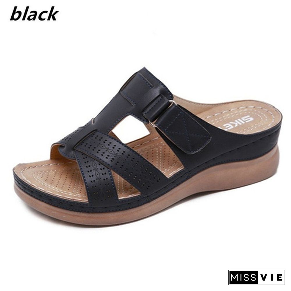 Women's Fashion Retro Sandals And Slippers Buckle Slippers Comfortable Family Beach Slippers Wedges Plus Size Slippers