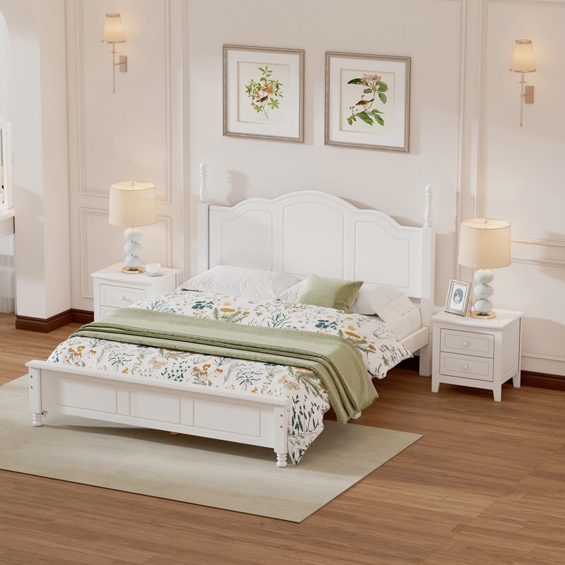 3 Pieces Bedroom Sets  Full/Queen Size Wood Platform Bed and Two Nightstands  Bed frame with Headboard