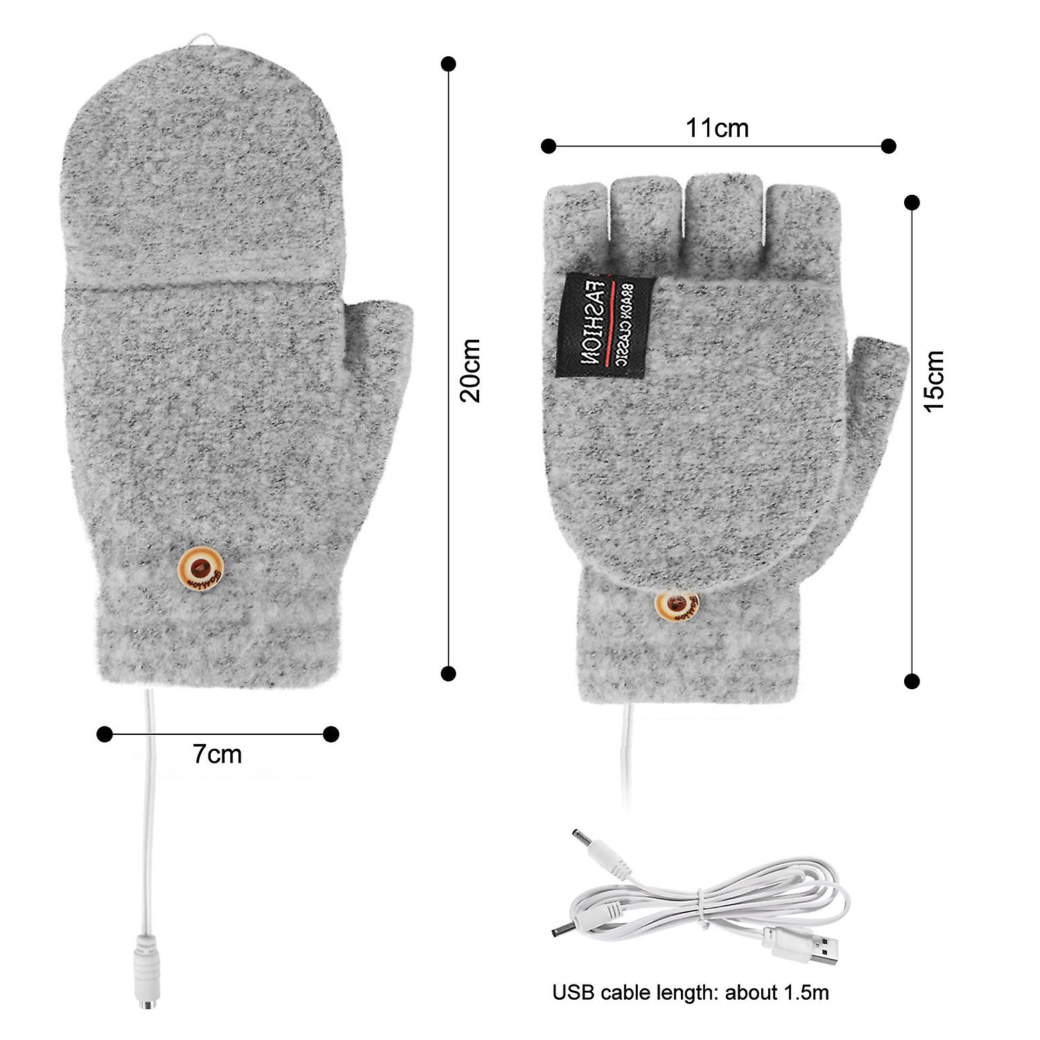 1pair Winter Office Usb Heating Warm Gloves Heated Pad Cycling Gloves Half Finger With Cover 5v Power Supply 40-50