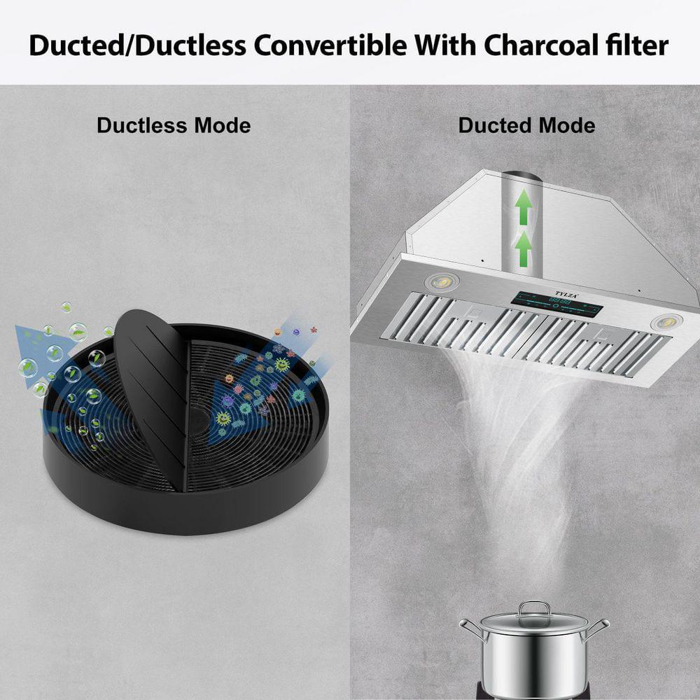 Tylza 30 in 900 CFM Convertible Ductless to Ducted Insert Range Hood in Stainless Steel with Charcoal Filter 2 3Watt LED