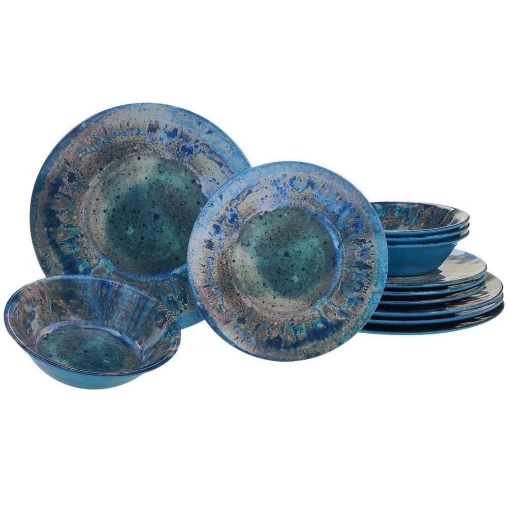 Certified International Radiance 12-Piece Casual Teal Melamine Outdoor Dinnerware Set (Service for 4) 89460RM