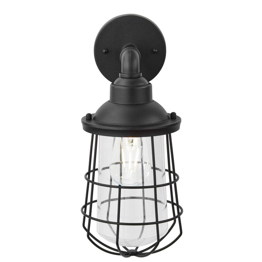 PRIVATE BRAND UNBRANDED 1-Light Black Hardwired Outdoor Nautical Wall Lantern Sconce G19332