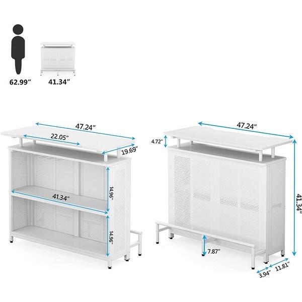 3 Tier Home Bar Unit， Wine Bar Table with Stemware Racks and Shelves