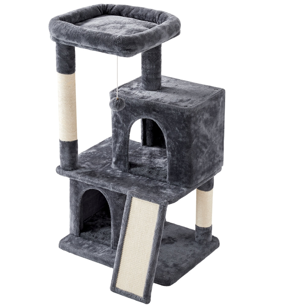 Yaheetech 42'' Multilevel Cat Tree Cat Tower with Double Condos Cat Houses Top Platform，Dark Gray