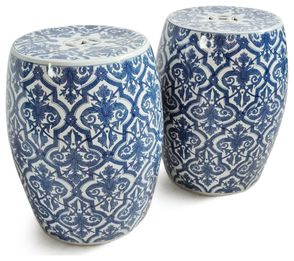 Blue and White Paris Ceramic Stool   Asian   Accent And Garden Stools   by Design Mix Furniture  Houzz