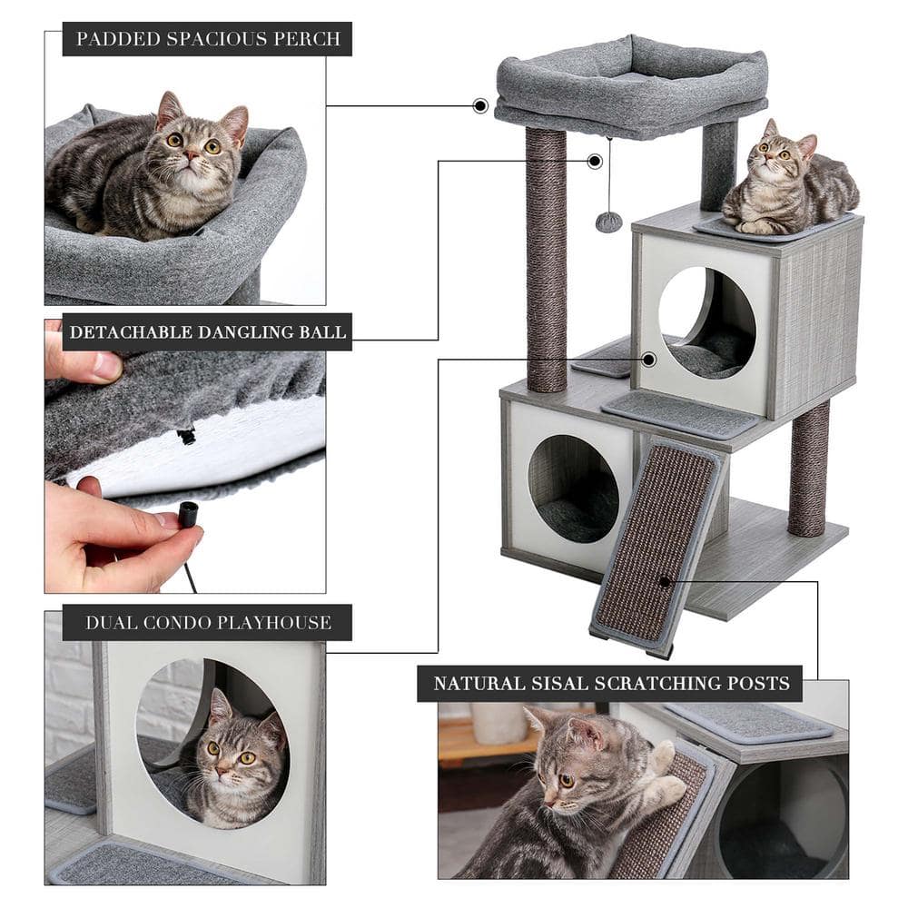 Foobrues Gray Pet Cat Scratching Posts and Trees Cat Houses PSL-23170284