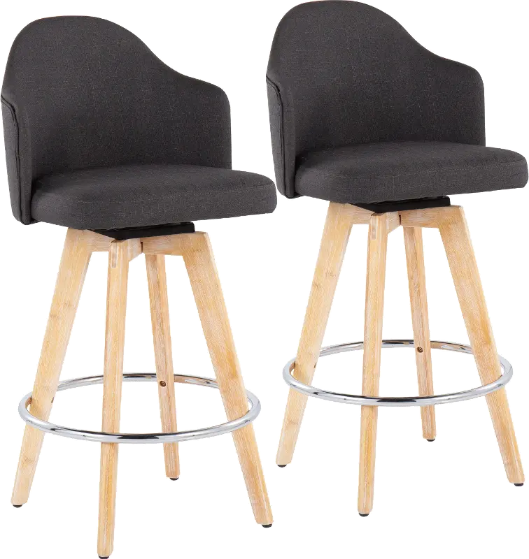 Ahoy Swiveling Gray Counter Stool with Natural Legs， Set of 2