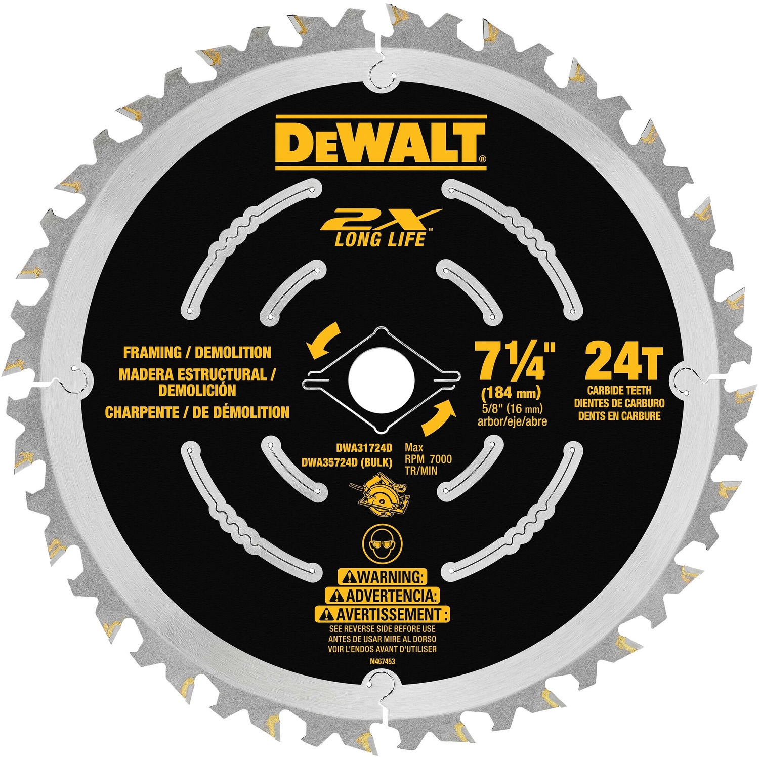 DW 7-1/4 in. D X 5/8 in. Carbide Saw Blade 24 teeth 1 pk