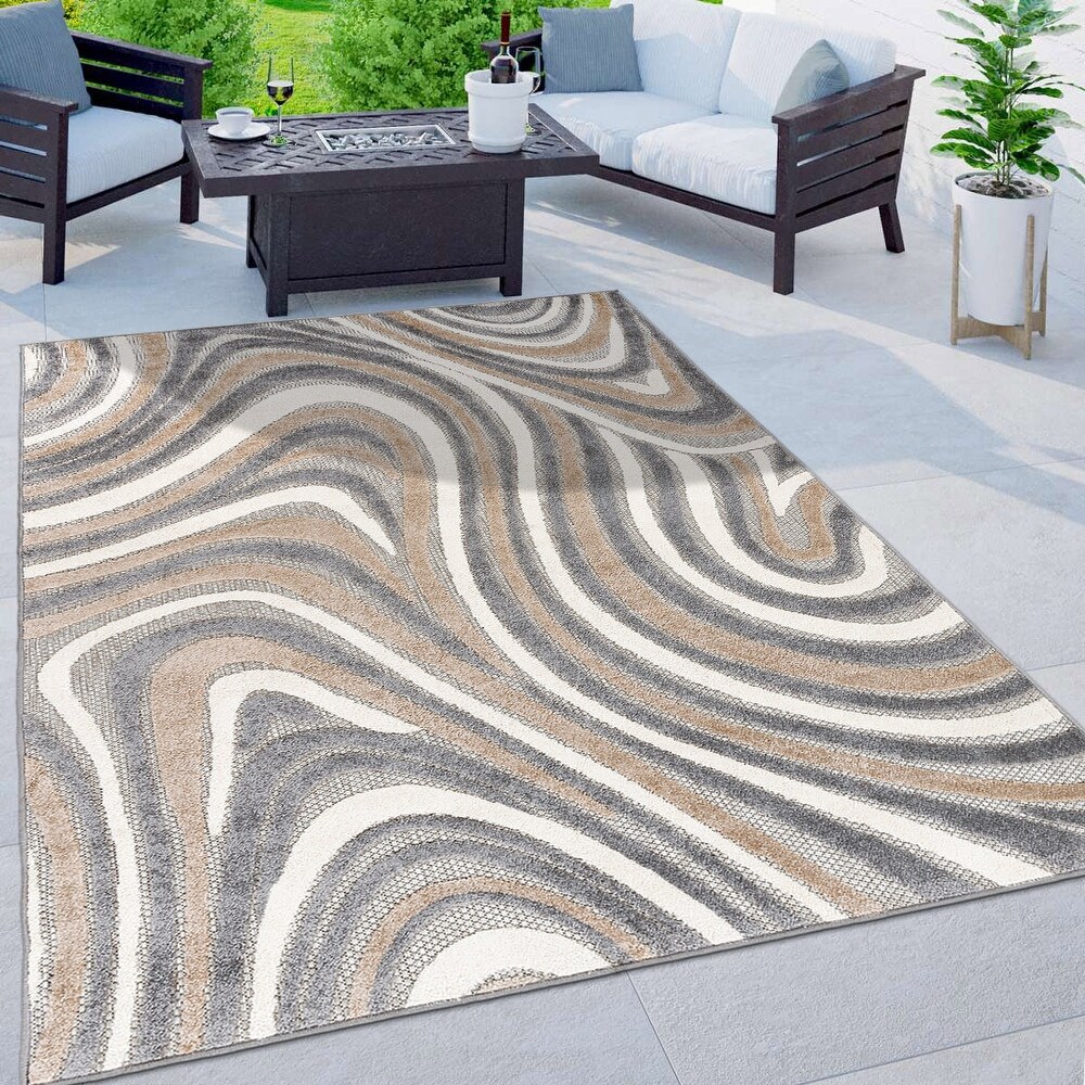 World Rug Gallery Modern Waves Indoor/Outdoor Area Rug