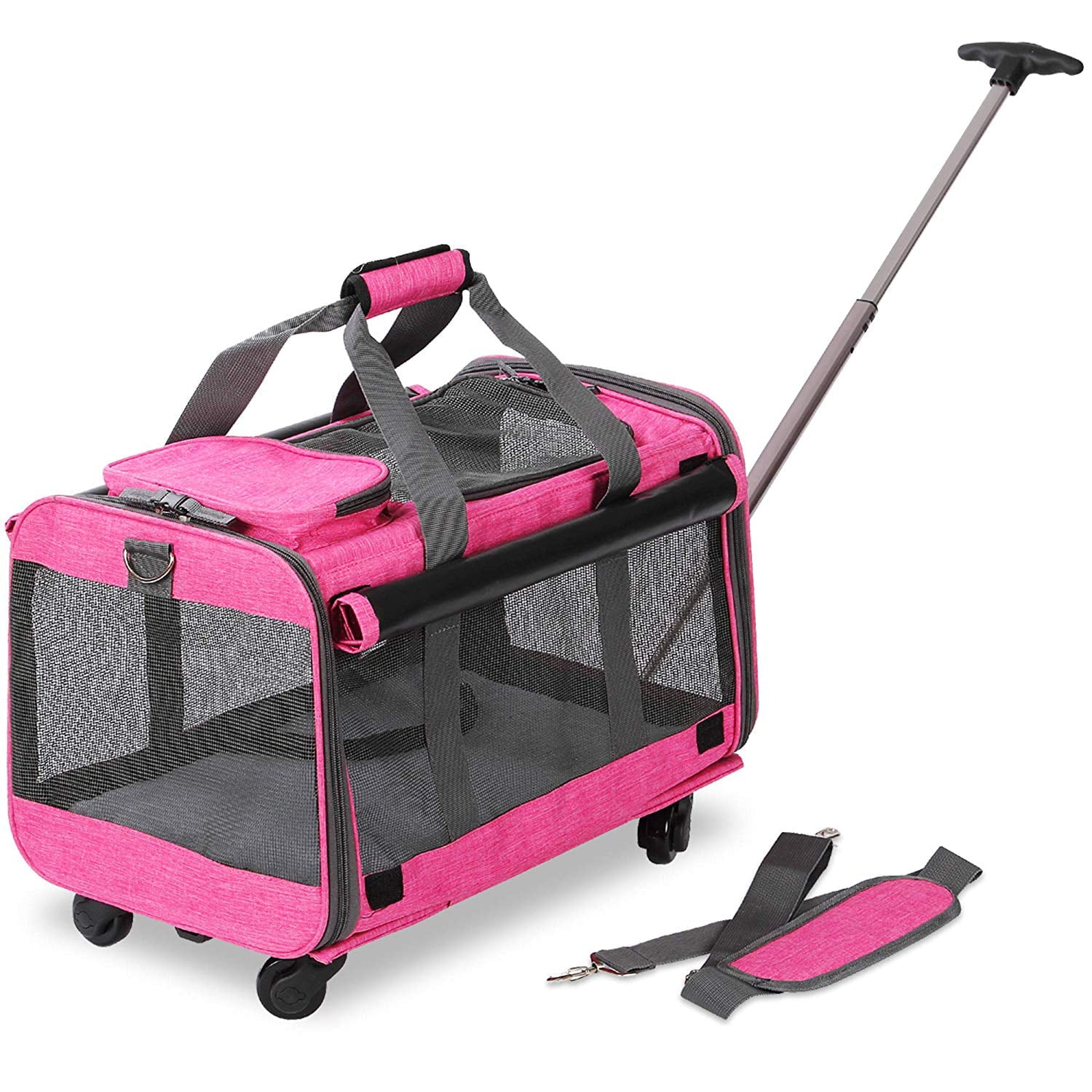 KOPEKS Pet Carrier with Detachable Wheels Stroller for Small and Medium Dogs and Cats - Heather Pink