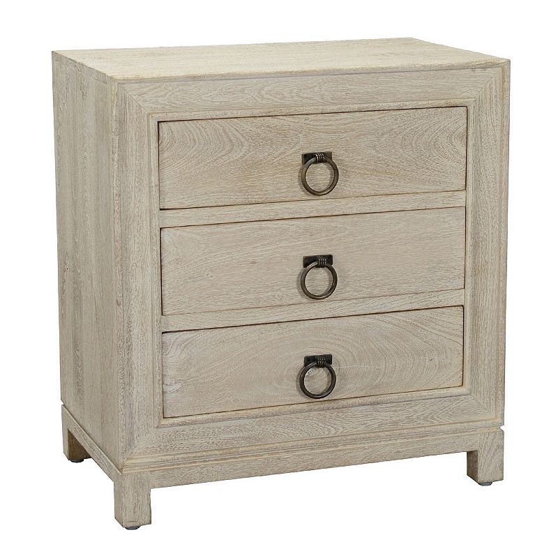 Cal 30 Inch Mango Wood Nightstand， 3 Drawers， Natural Beige