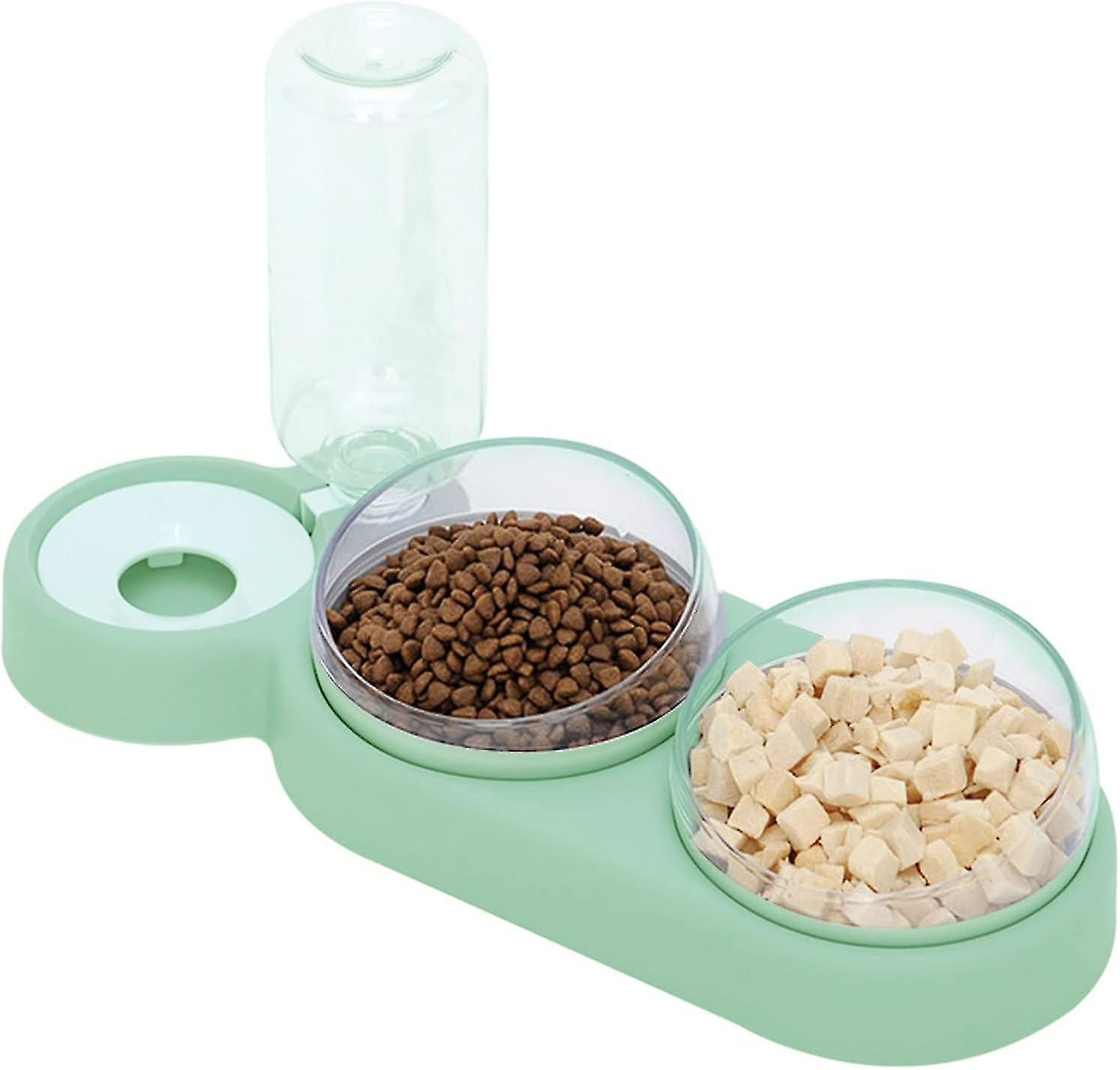 Double Raised Cat Bowl， 15 Tilt Anti-vomiting Cat Bowl 3-in-1 Automatic Water Storage Pet Bowl， Available(green)