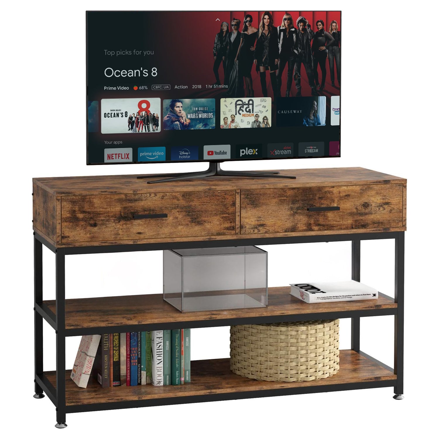 47 Inches TV Stand with Storage Cabinet with Drawers for 55 Inch TV