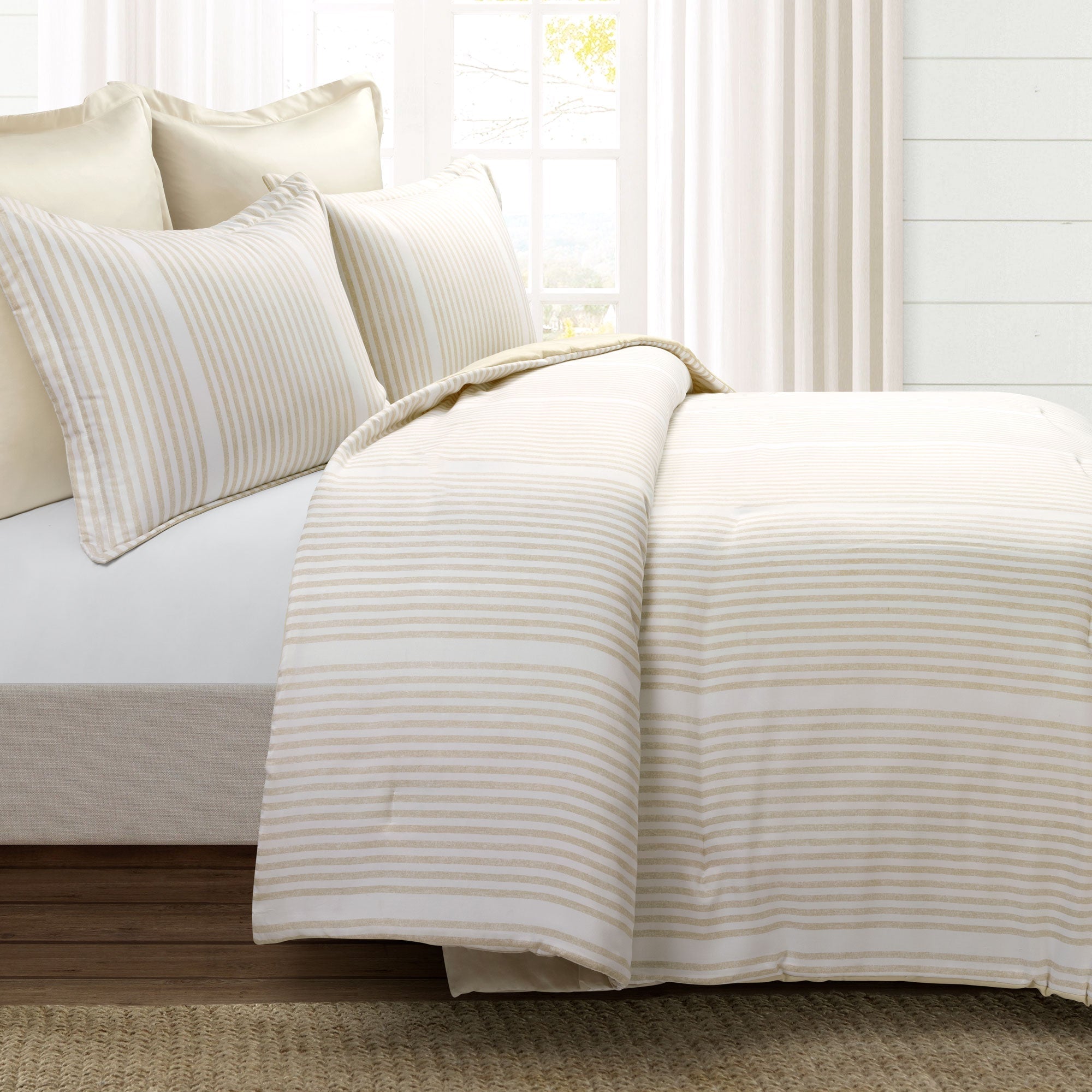 Bedding Bundle: Drew Stripe Silver-Infused Comforter Set + Ava Diamond Quilt Set