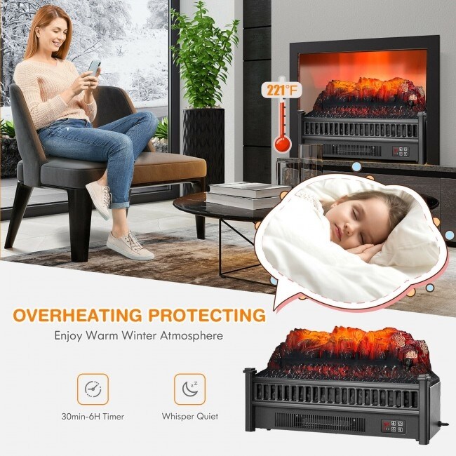 1400W Electric Fireplace Log Heater with Adjustable Flame Brightness Black   23\