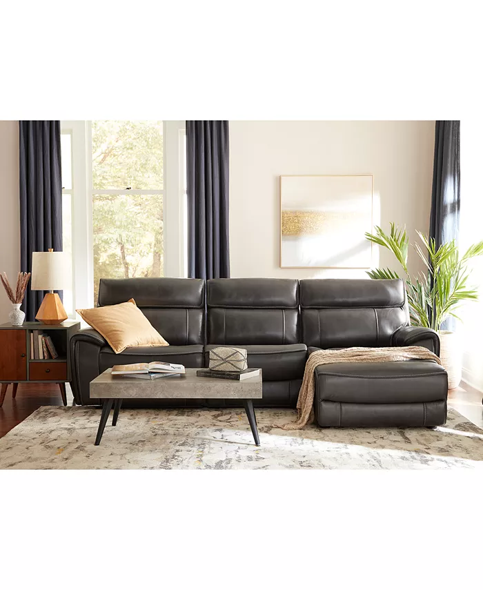 Furniture Hutchenson 132.5 6-Pc. Leather Sectional with 3 Power Recliners and 2 Consoles