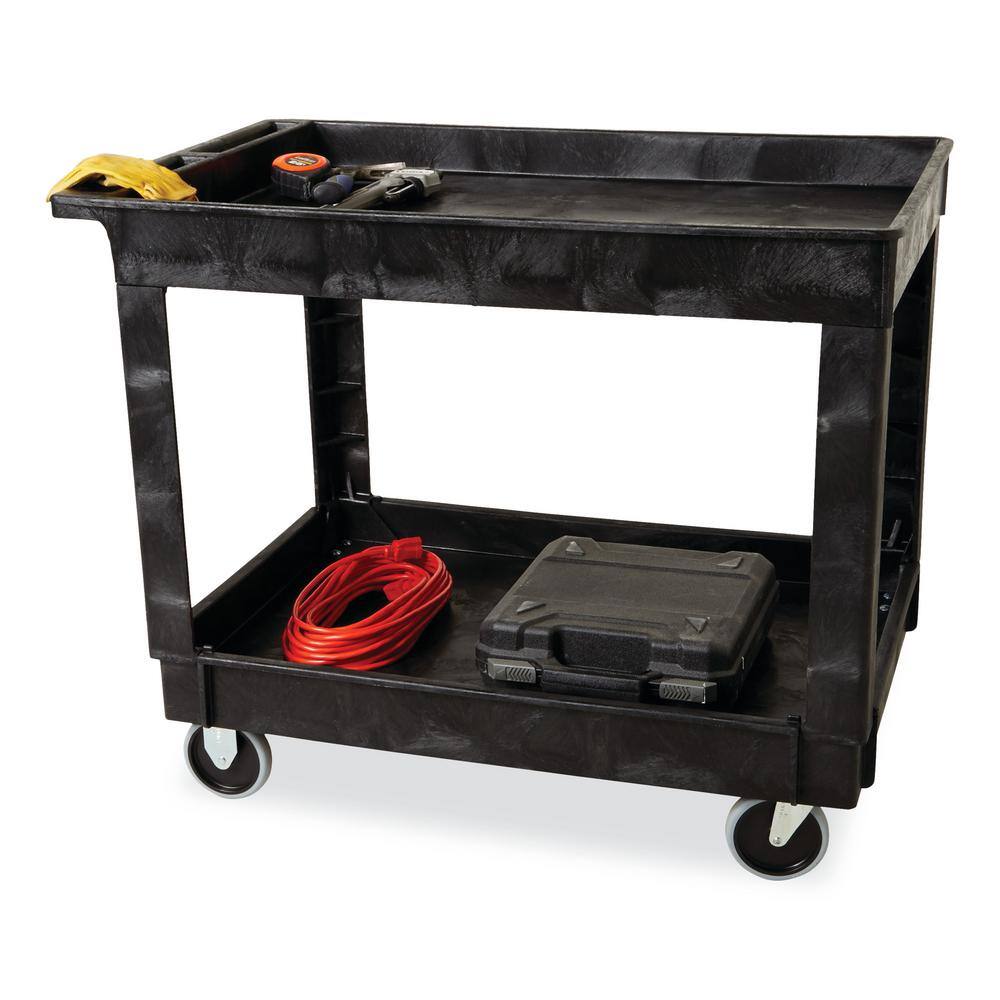 Rubbermaid Commercial Products 40 in. x 24 in. 2-Shelf Heavy Duty Utility Cart with 4 in. Casters RCP9T6700BLA