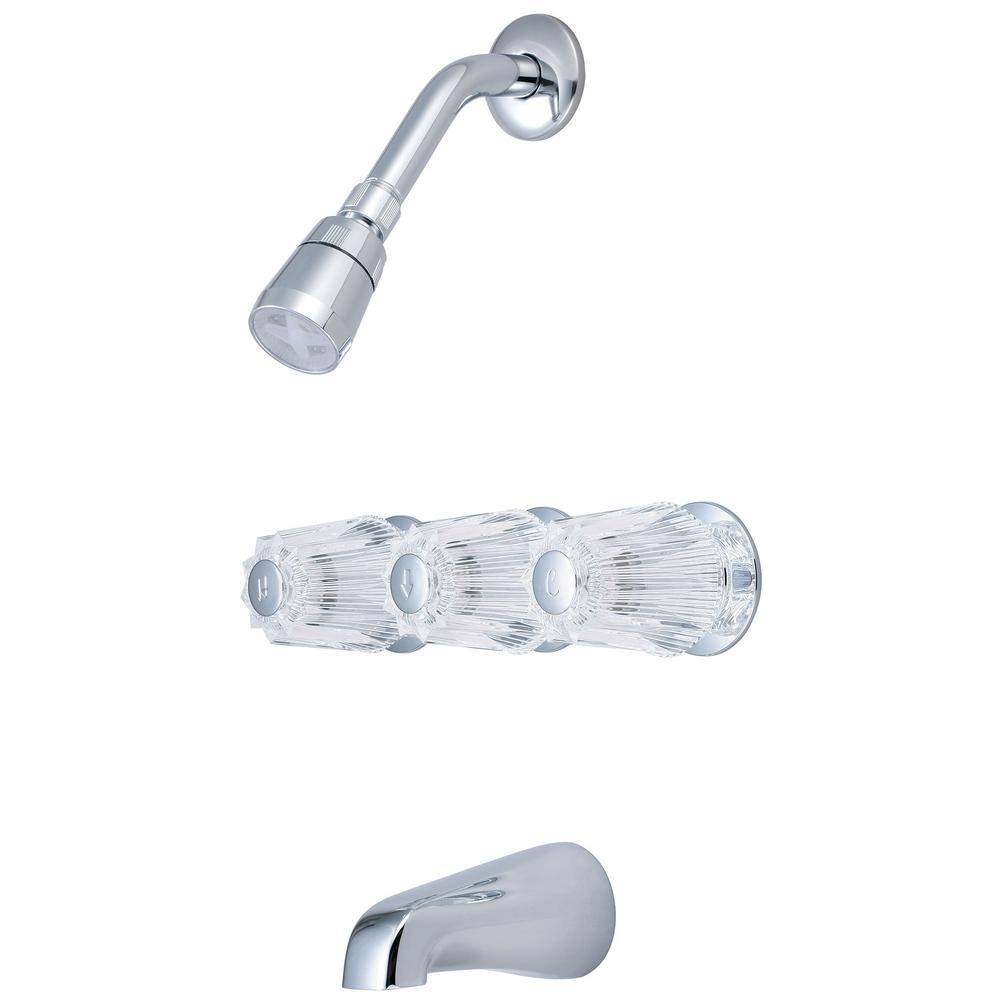 OLYMPIA Triple Round Handle 1-Spray Tub and Shower Faucet Set in Polished Chrome (Valve Included) P-3220