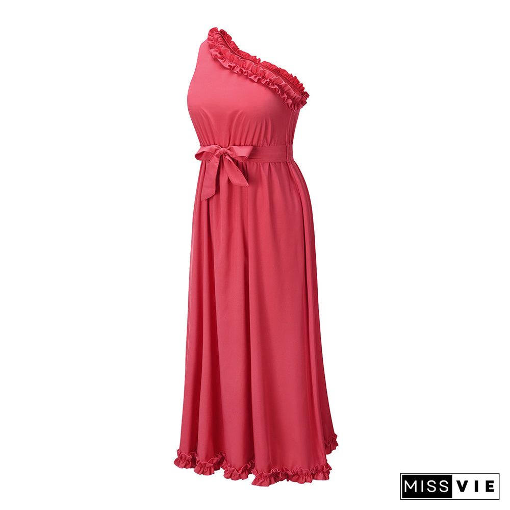 One Shoulder Tie Waist Maxi Dress