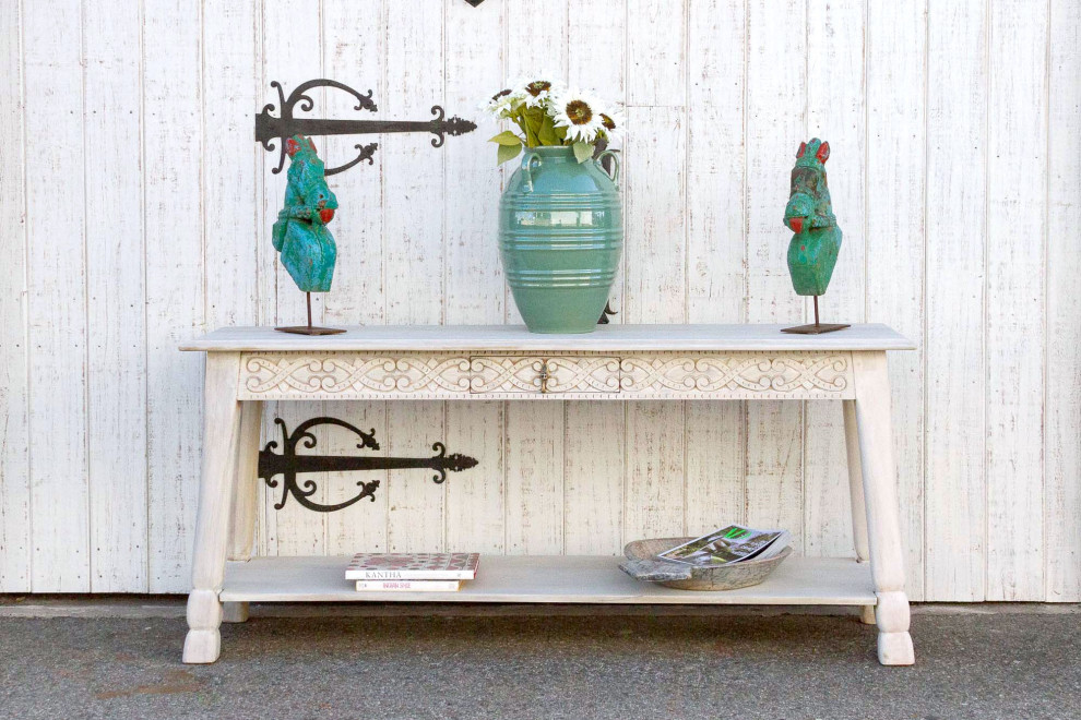 Bleached Wood Carved Tavern Console Table   French Country   Console Tables   by De cor  Houzz