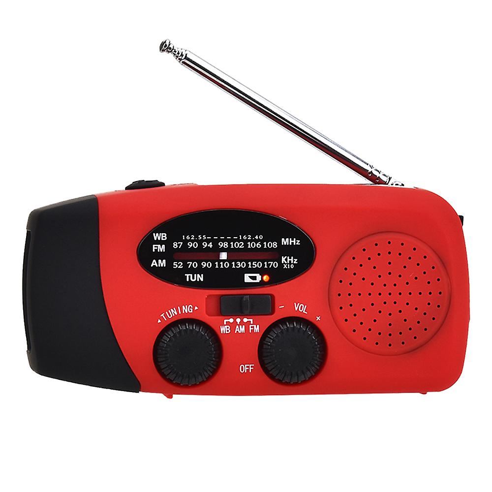 Portable Radio With Am/fm Flashlight Reading Lamp Noaa Weather Power Bank For Emergency Solar Powered Crank Handheld Radio Red