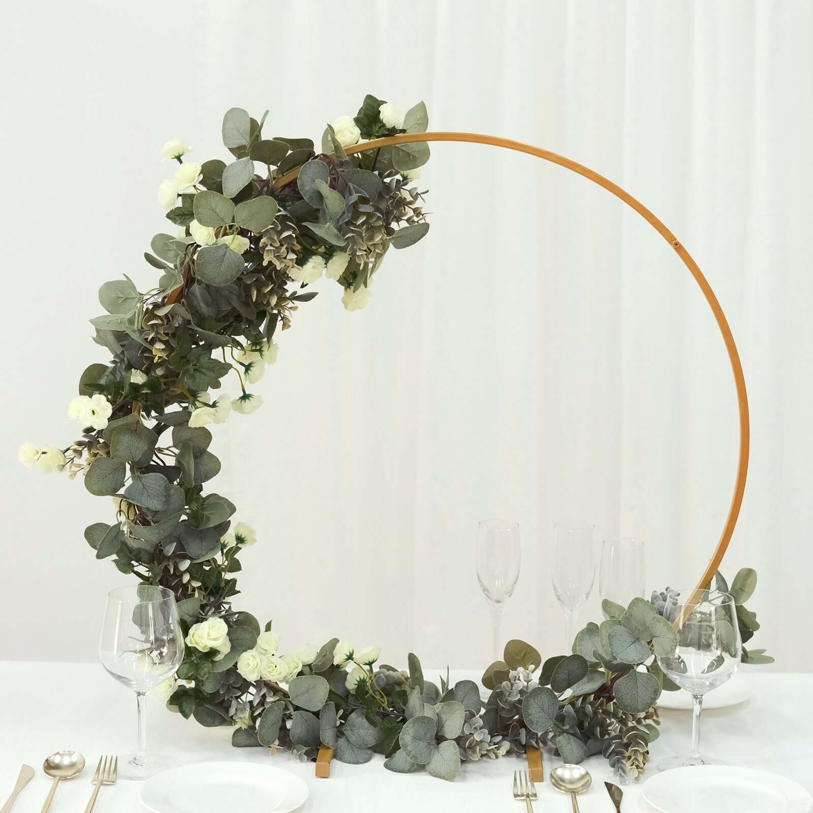 Gold Metal Round Hoop Wedding Centerpiece, Self Standing Table Floral Wreath Frame 28