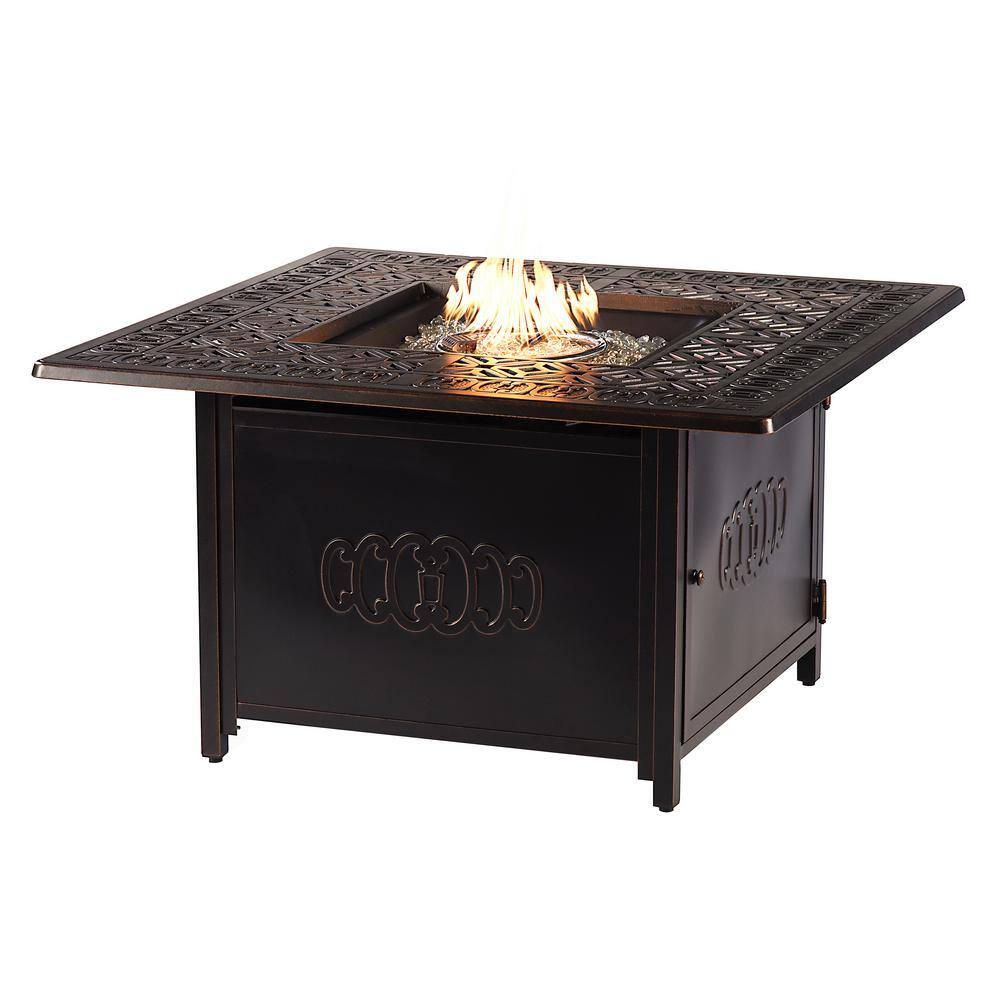 Oakland Living 42 in. Square Aluminum Outdoor Propane Fire Table with Fire Beads Lid and Covers in Copper HDRONIN-FPT-AC