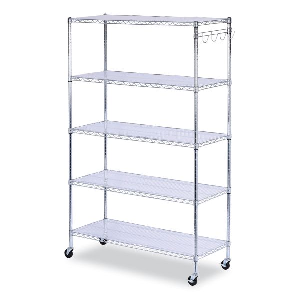 Alera 5-Shelf Wire Shelving Kit with Casters and Shelf Liners， 48w x 18d x 72h， Silver