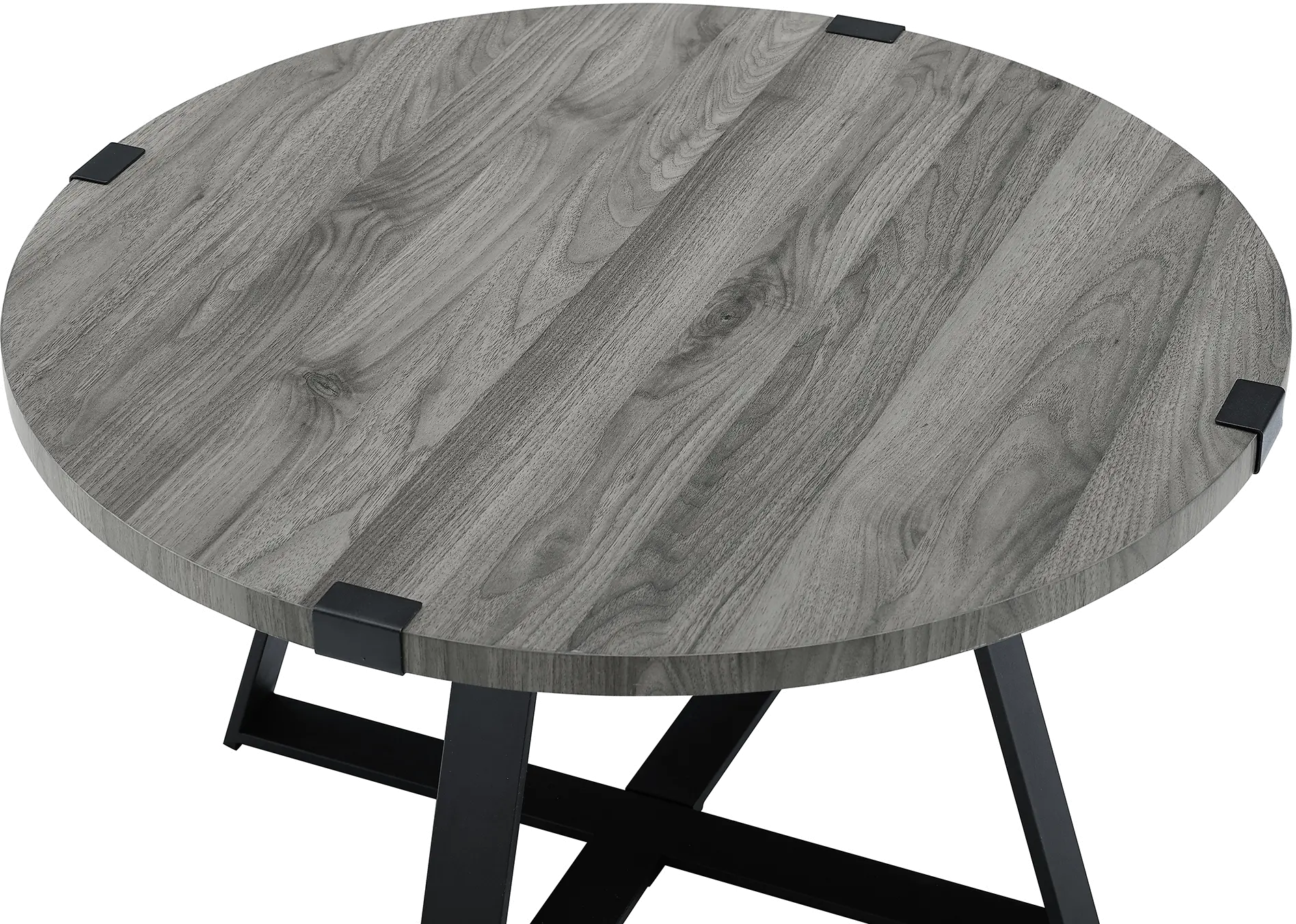 Slate Gray Round Coffee Table - Metal Wrap - Walker Edison