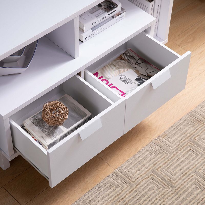 FC Design White U-Legs TV Stand with 2 Drawers and 2 Shelf Spacing