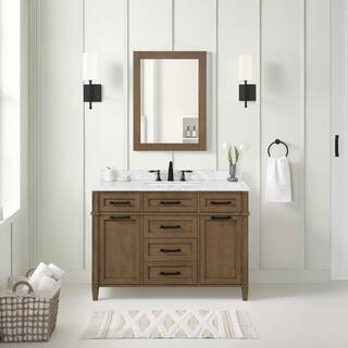 Home Decorators Collection Caville 48 in. W x 22 in. D x 34.50 in. H Bath Vanity in Almond Latte with Carrara Marble Top Caville 48AL