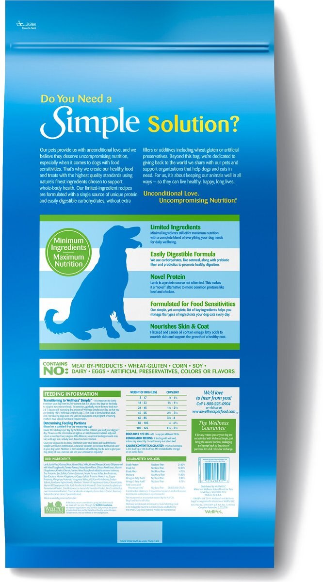 Wellness Simple Limited Ingredient Diet Lamb and Oatmeal Formula Dry Dog Food