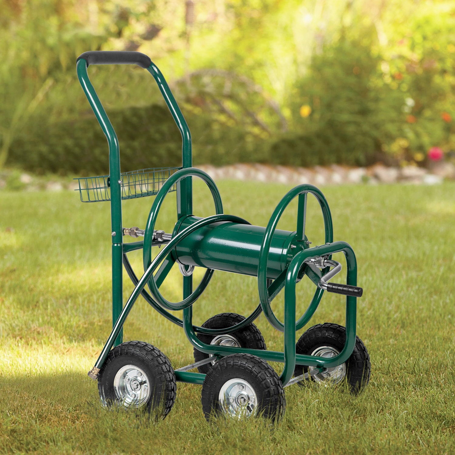 YRLLENSDAN Garden Hose Reel Cart with Wheels， Holds 300-Feet of 5/8