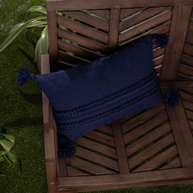 Navy Braided Stripes 14x22 Hand Woven Filled Outdoor Pillow Foreside Home amp Garden