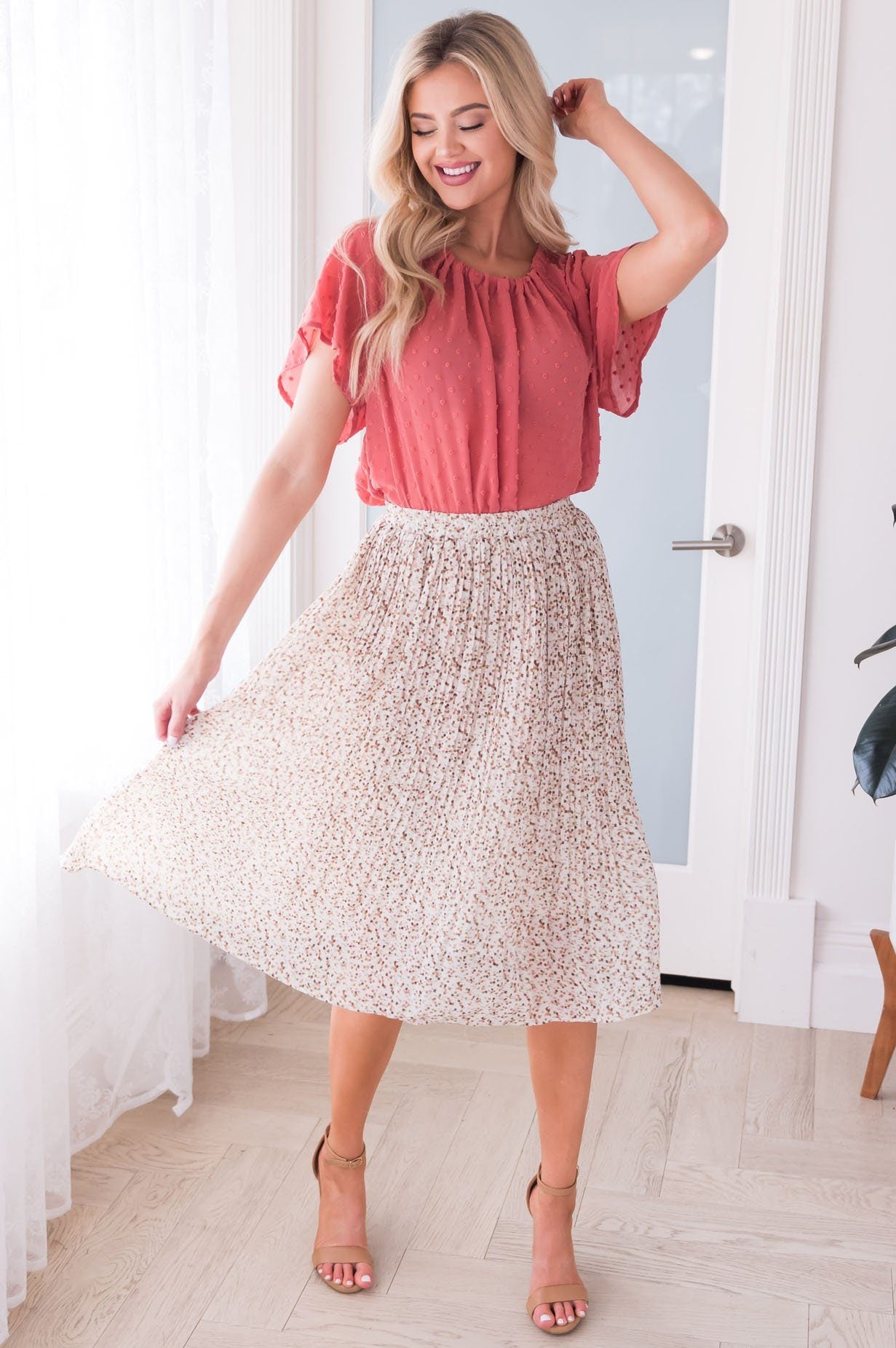 Fall Blooms Modest Pleated  Skirt