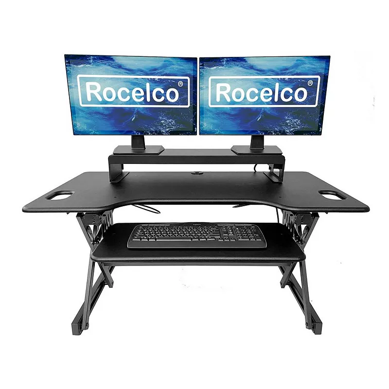 Rocelco 46 In Standing Desk Converter and 30 In Dual Monitor Stand w/ USB Charging