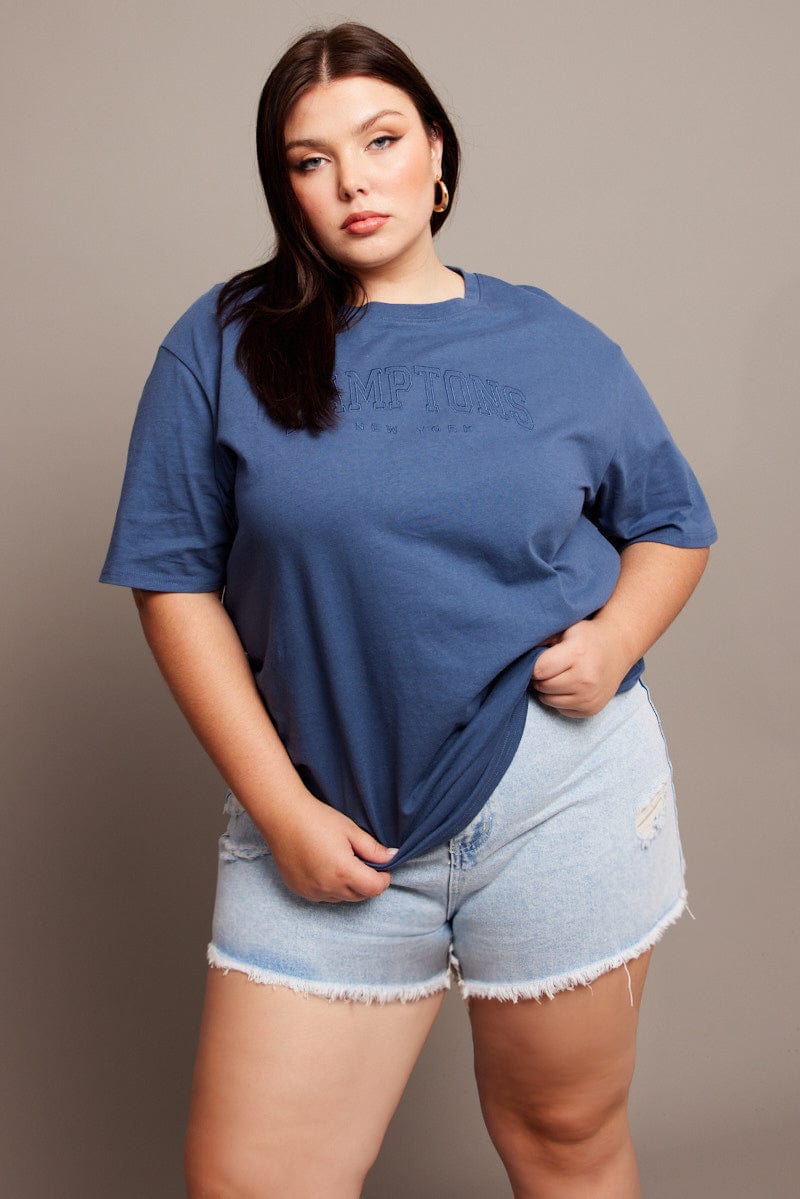 Blue Graphic T-shirt Short Sleeve Crew Neck