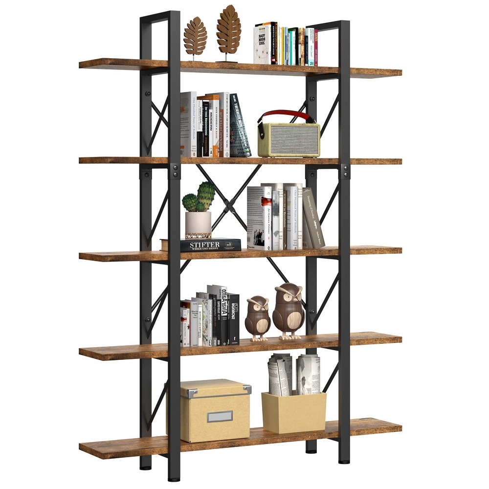 Roul Wood 5 Tier Bookshelf Freestanding 5 Shelf Bookcases Open Display Storage