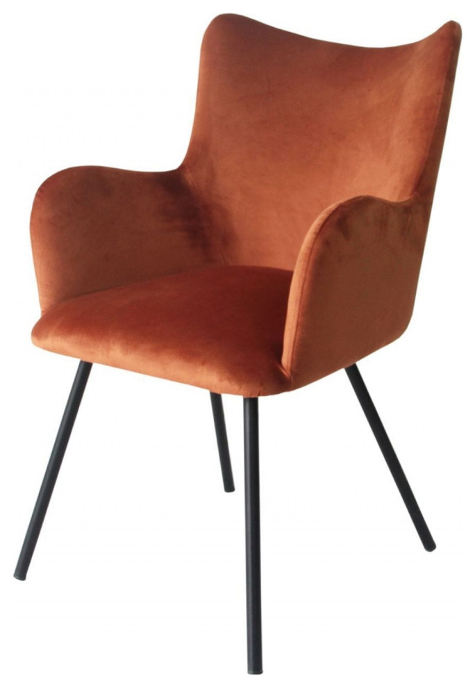 Rust Orange Curvy Velvet and Black Modern Dining Chair   Midcentury   Dining Chairs   by HomeRoots  Houzz