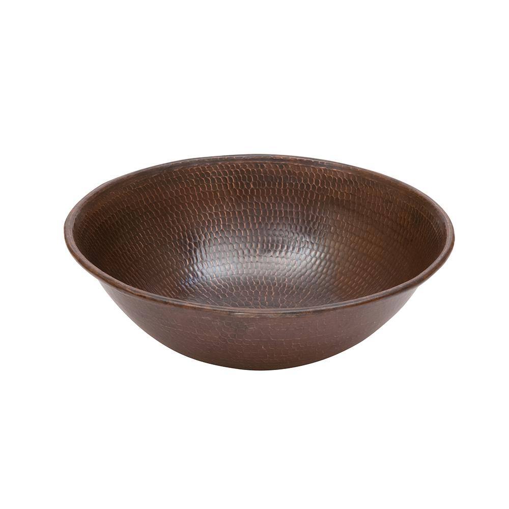 Premier Copper Products Round Wired Rimmed Hammered Copper Vessel Sink in Oil Rubbed Bronze VR15WDB