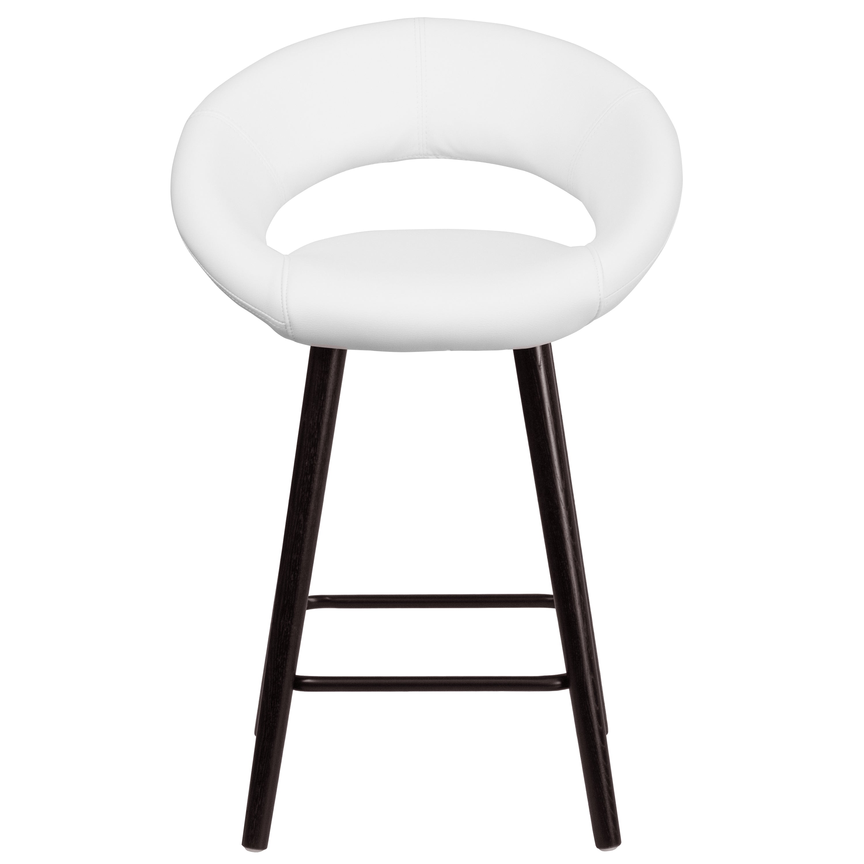 Flash Furniture Kelsey Series 24'' High Contemporary Cappuccino Wood Counter Height Stool in White Vinyl