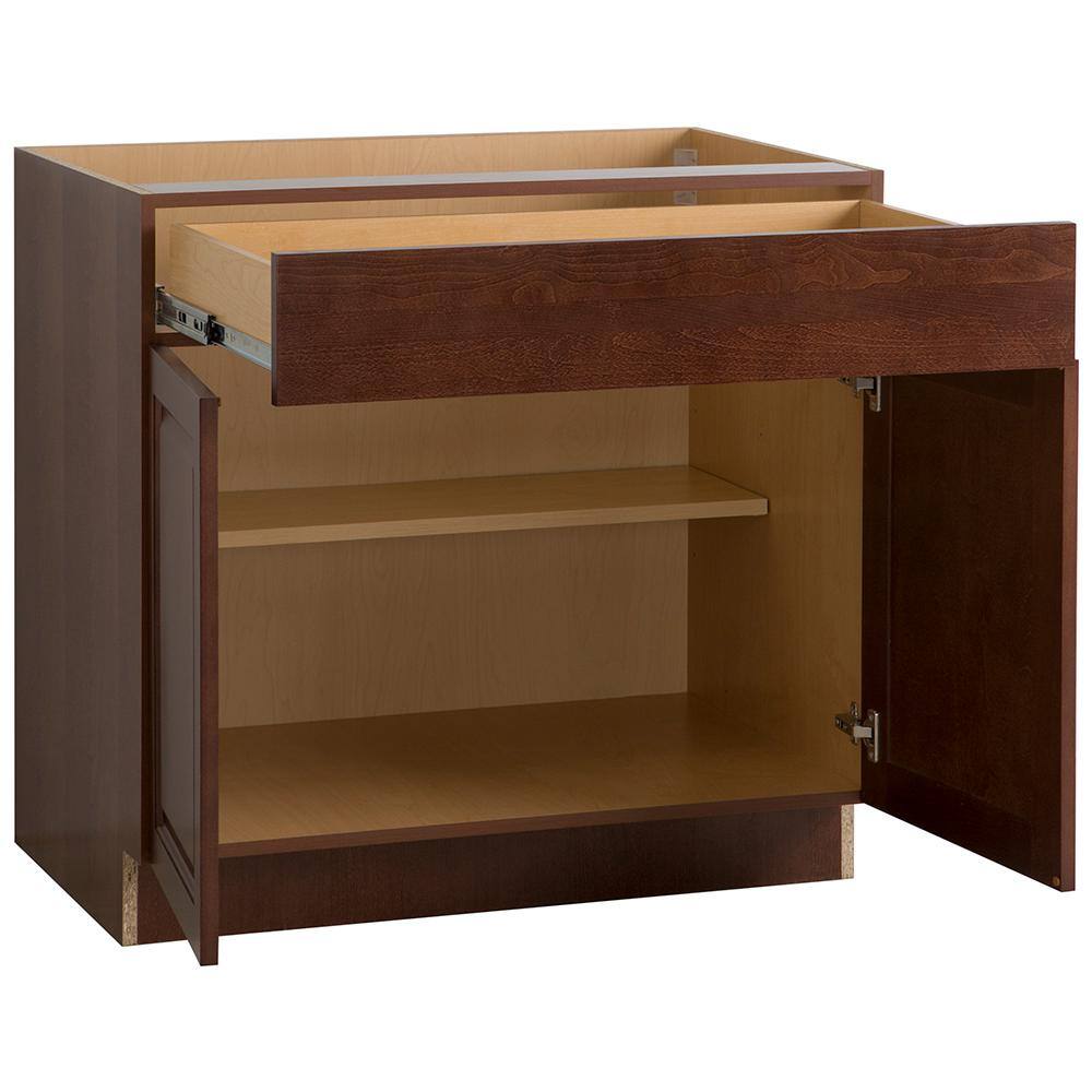 Hampton Bay Benton Assembled 36x34.5x24 in. Base Cabinet with Soft Close Full Extension Drawer in Amber BT3635B-RC