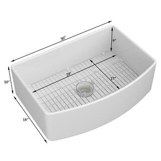 White Fireclay 30 in. Single Bowl Farmhouse Apron Kitchen Sink with Bottom Grid and Basket Strainer HKD-301810C-W