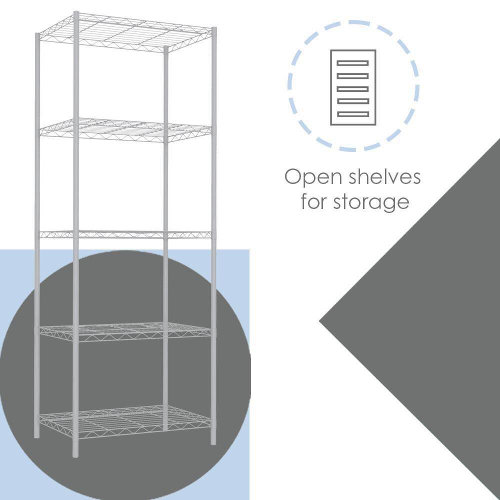 Home Basics Steel 5 Tier Steel Wire Garage Storage Shelving Unit 21 in. W x 13.80 in. D x 61 in. H White HDC59701